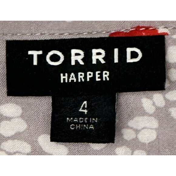 Torrid Womens Blouse Harper Challis Leopard Floral Print Gray Red Size 4 - Picture 6 of 10